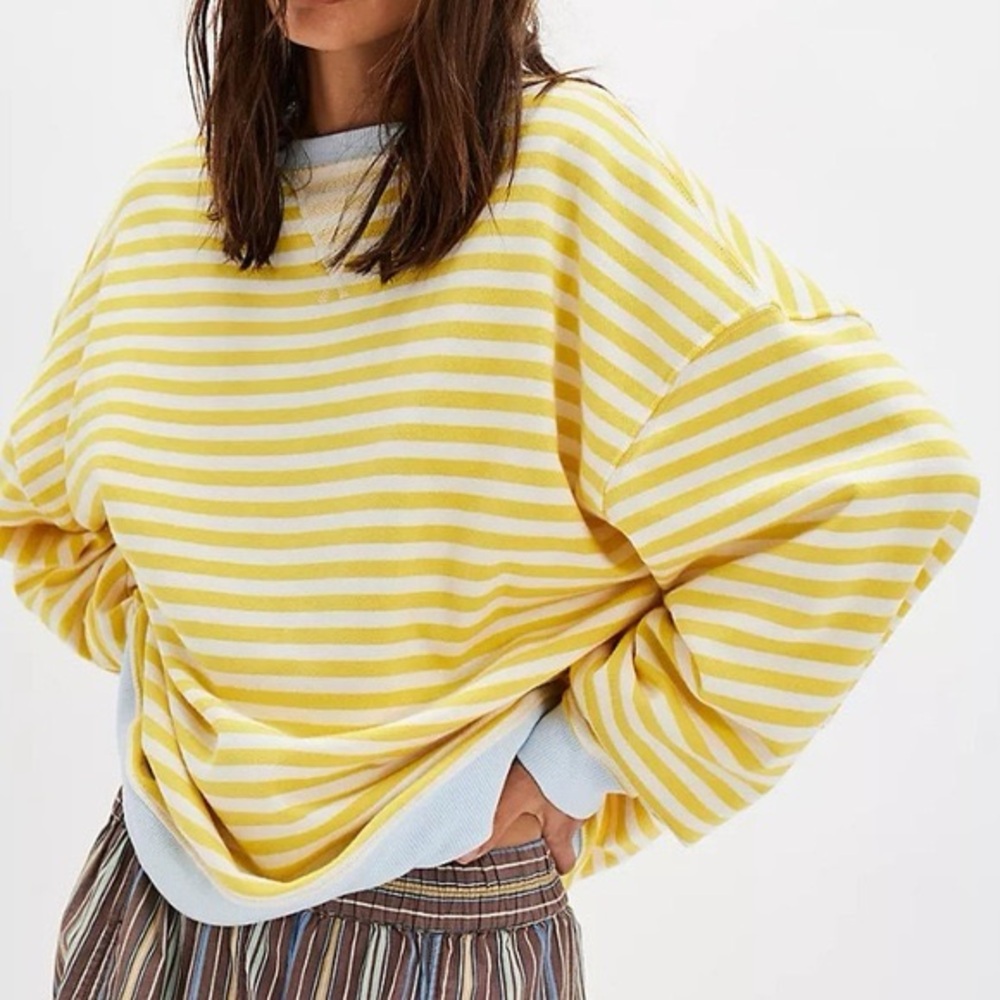 Free People Classic Striped Oversized Crewneck💛 - Picture 2 of 9